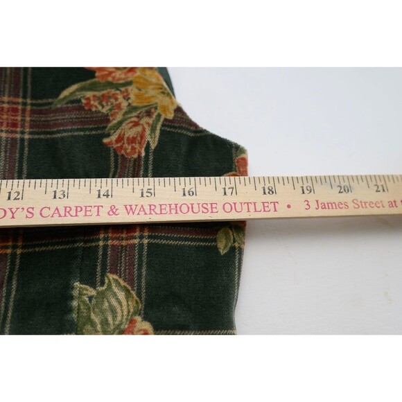 Vintage Lizsport Petite Green Floral Plaid velvet Vest Cottagecore Goblincore S - Picture 4 of 5